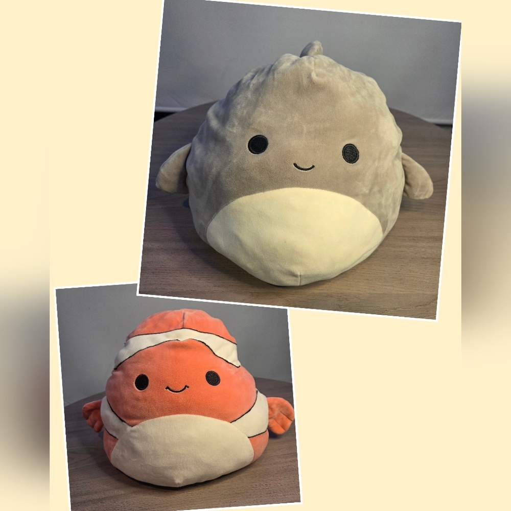 Squishmallows Flip-a-Mallows 10-Inch Gordon Shark Flips Into Rocky Clownfish